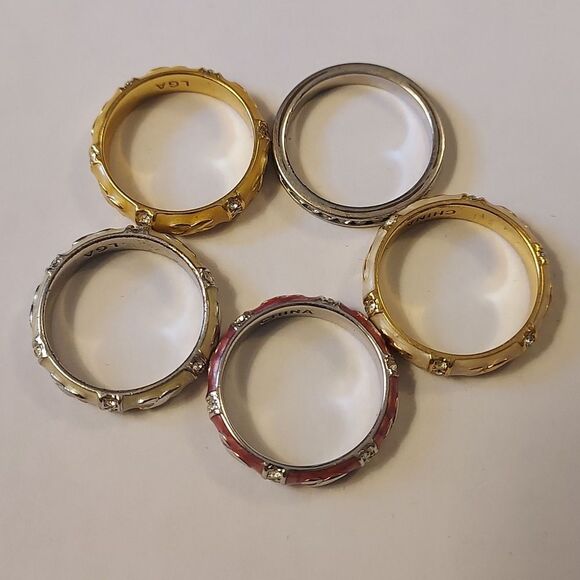 Lauren Adam's LGA stackable ring set enamel and crystal - Picture 4 of 6